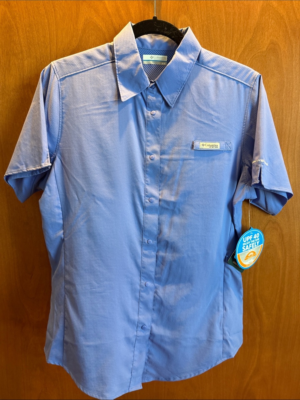 Columbia Ladies Short-Sleeve Button-Down Shirt - periwinkle UPF 40